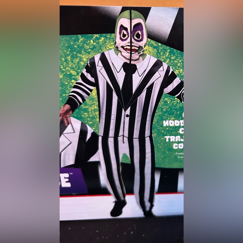 Rubies Beetlejuice Halloween Costume Hooded Jumpsuit Cosplay Adult L 36/38 NEW